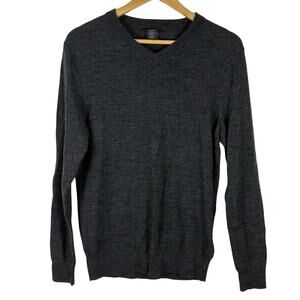 Tahari Merino Wool V Neck Sweater Gray Lightweight Business Casual Preppy Mens S